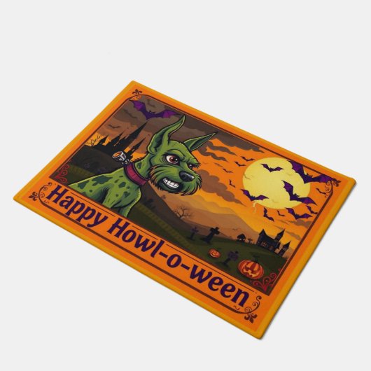 Wire Fox Terrierstein Happy Howl-o-ween Deurmat (Schuin)