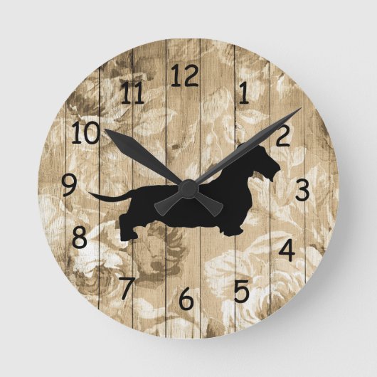 Wire Hair Dachshund Faux Wood Wall Clock Ronde Klok (Voorkant)
