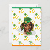 Wire Hair Dachshund Shamrock St. Patricks Day Feestdagenkaart (Voorkant / Achterkant)
