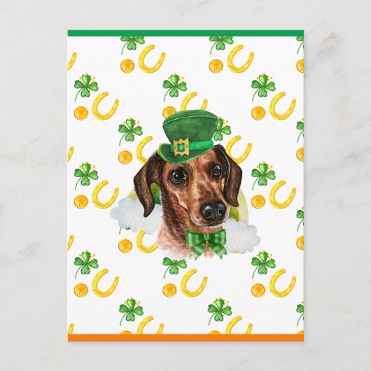Wire Hair Dachshund Shamrock St. Patricks Day Feestdagenkaart (Voorkant)