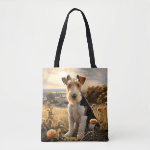 Wire Hair Fox Terrier in de herfst platteland Tote Bag