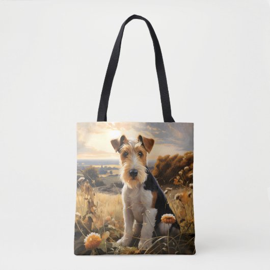Wire Hair Fox Terrier in de herfst platteland Tote Bag (Voorkant)
