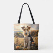 Wire Hair Fox Terrier in de herfst platteland Tote Bag (Achterkant)