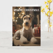 Wire Hair Fox Terrier Kerst Kaart (Gele Bloem)