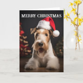 Wire Hair Fox Terrier Kerst Kaart (Gele Bloem)