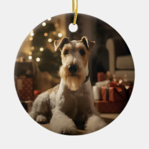 Wire Hair Fox Terrier Kerst Kaart Keramisch Ornament