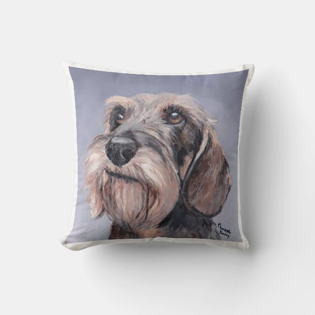 Wire Haire Dachshund Canine Dog Art Pillow Kussen (Voorkant)
