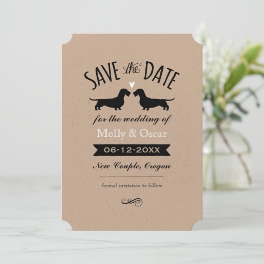 Wire Haire Dachshunds Weddenschap Save the Date (Staand voorkant)