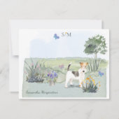 Wire Haire Fox Terrier Butterfly Meadow Monogram  Notitiekaartje (Voorkant)