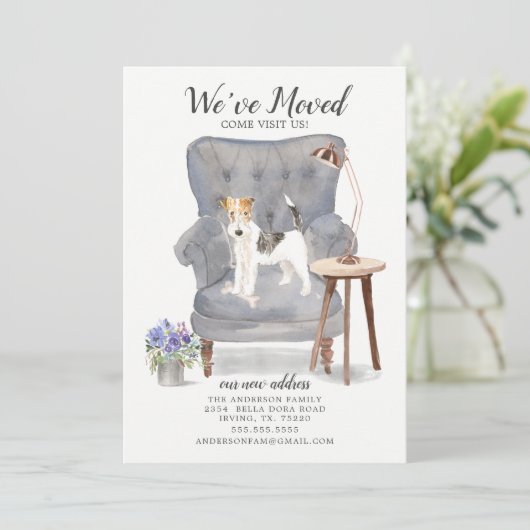 Wire Haire Fox Terrier Moving Announance Aankondiging (Staand voorkant)