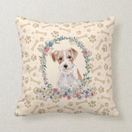 Wire Haire Jack Russell Dog Paw Print & Floral Kussen