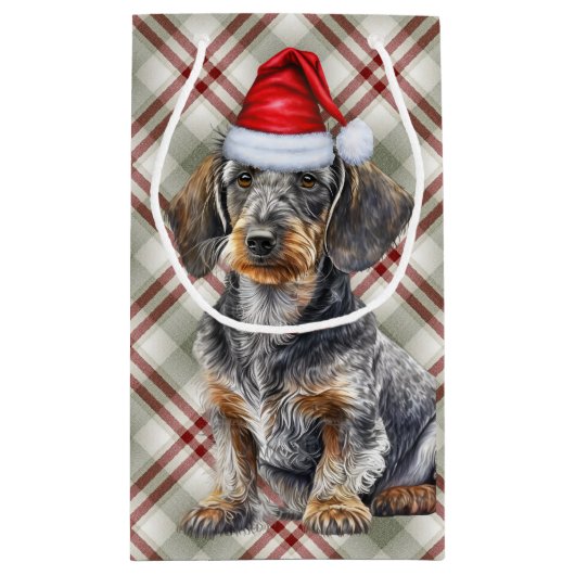 Wire Haired Dachshund Dog on Red Plaid Christmas Klein Cadeauzakje (Achterkant)