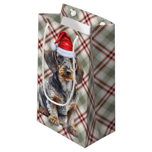 Wire Haired Dachshund Dog on Red Plaid Christmas Klein Cadeauzakje (Voorkant Gekanteld)