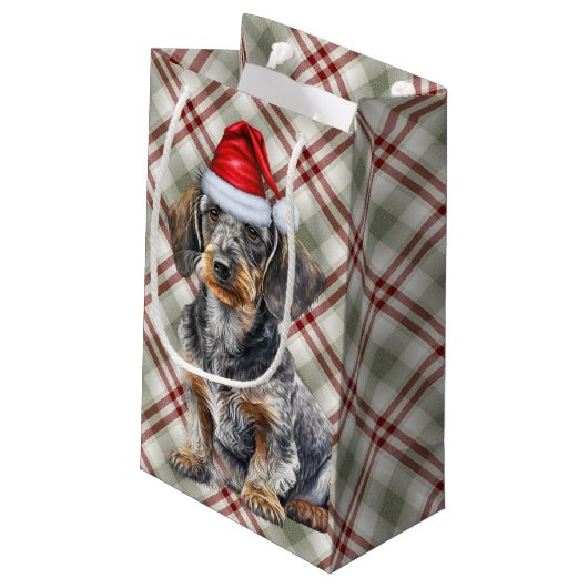 Wire Haired Dachshund Dog on Red Plaid Christmas Klein Cadeauzakje (Achterkant Gekanteld)