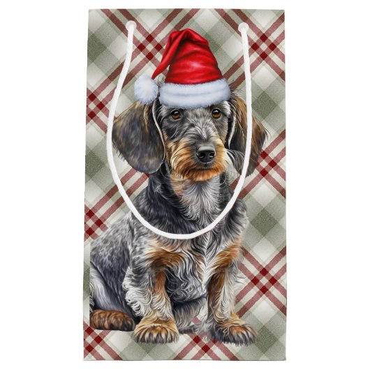 Wire Haired Dachshund Dog on Red Plaid Christmas Klein Cadeauzakje (Voorkant)