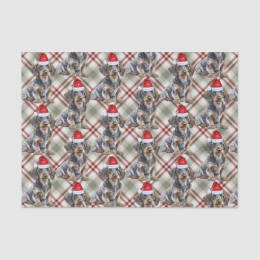 Wire Haired Dachshund Santa Dog Plaid Christmas Tissuepapier (Voorkant)