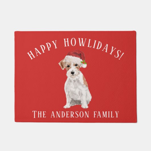 Wire Haired Jack Russell Happy Howlidays Kerstmis Deurmat (Voorkant)