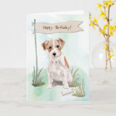 Wire Haired Jack Russell Terrier onder Verjaardag Kaart (Gele Bloem)