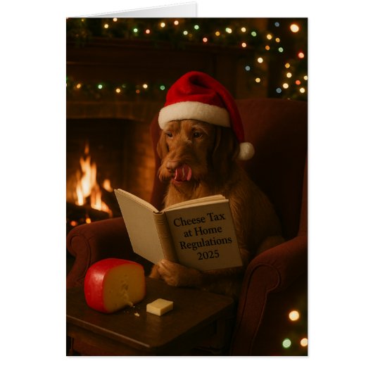 Wire haired Vizsla 'Cheese Tax' Christmas card (Voorkant)
