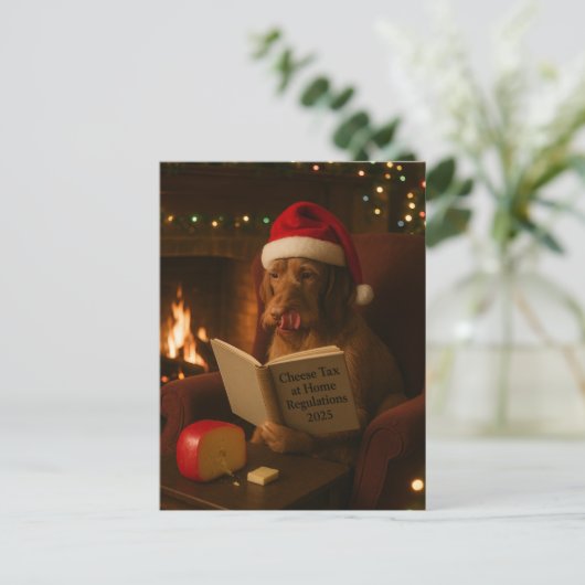 Wire haired Vizsla 'Cheese Tax' Christmas postcard Briefkaart (Staand voorkant)
