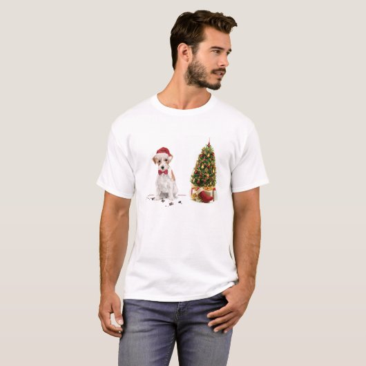 Wire Hazard Jack Russell Funny Kersthond T-shirt (Voorkant volledig)
