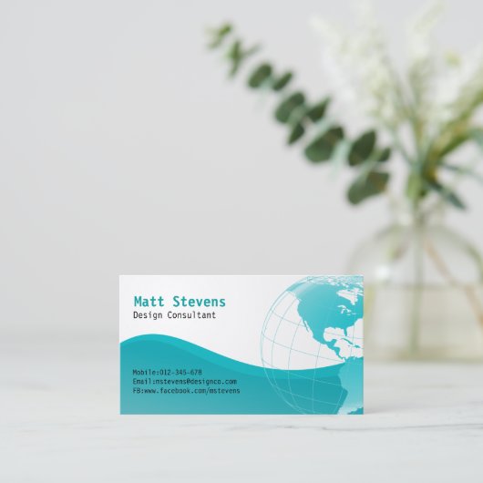 Wire Turquoise Wereldbol Americas Visitekaartje (Staand voorkant)