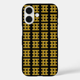 Wired Golden Cord Squared Pattern Gold On Black iPhone 16 Hoesje