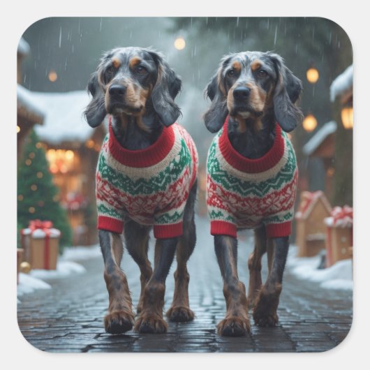 Wired Haired Pointing Griffon Dogs Christmas Snow  Vierkante Sticker (Voorkant)