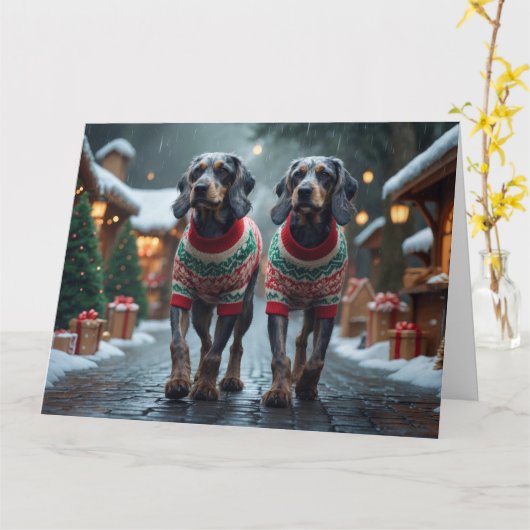 Wired Haired Pointing Griffon Dogs Kerstmis Sneeuw Kaart (Gele Bloem)