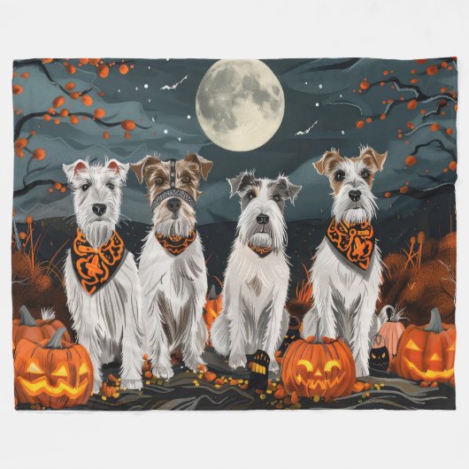 Wirefox Terrier Halloween Spooky Fleece Deken (Voorkant (Horizontaal))
