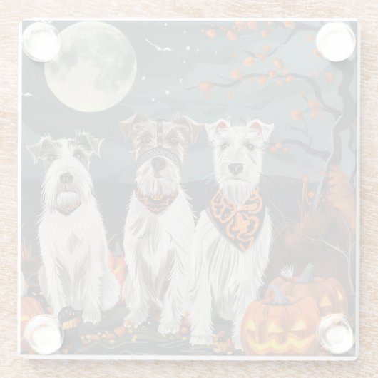 Wirefox Terrier Halloween Spooky Glazen Onderzetter (Achterkant)