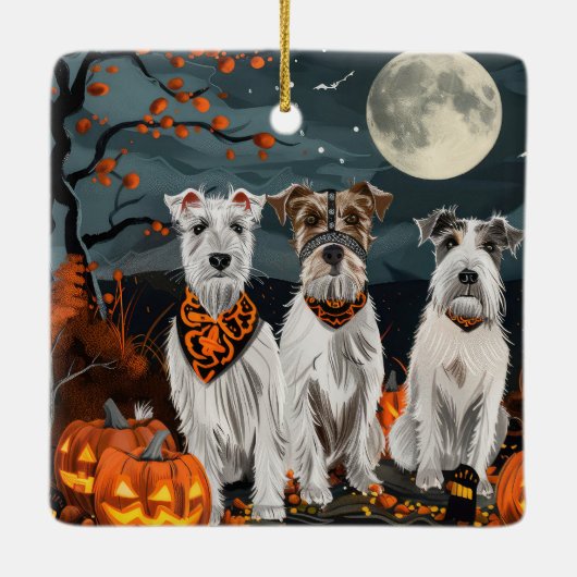 Wirefox Terrier Halloween Spooky Keramisch Ornament (Achterkant)