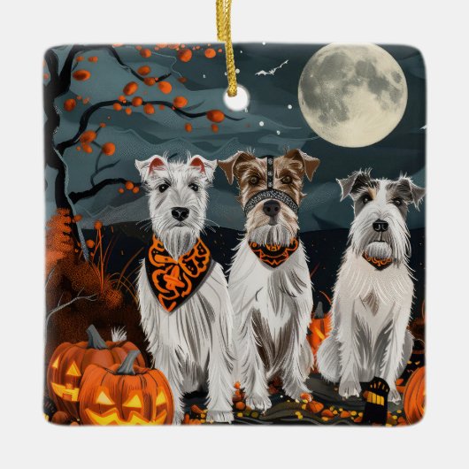 Wirefox Terrier Halloween Spooky Keramisch Ornament (Voorkant)