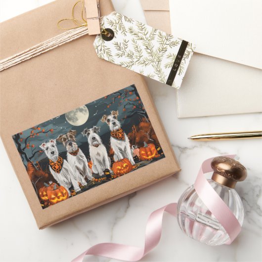 Wirefox Terrier Halloween Spooky Rechthoekige Sticker (Geschenken)