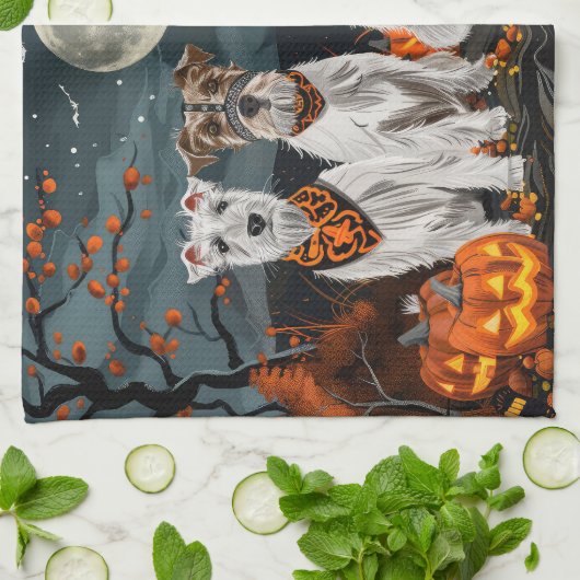 Wirefox Terrier Halloween Spooky Theedoek (Gevouwen)