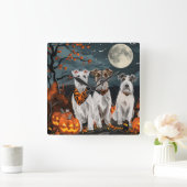 Wirefox Terrier Halloween Spooky Vierkante Klok (Huis)