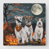 Wirefox Terrier Halloween Spooky Vierkante Klok (Voorkant)