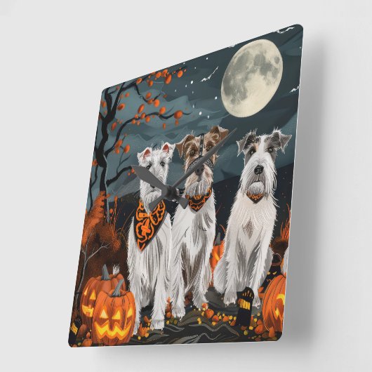 Wirefox Terrier Halloween Spooky Vierkante Klok (Hoek)
