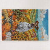 Wirefox Terriër Hond Herfst Oogst Thanksgiving Legpuzzel (Horizontaal)