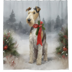 Wirefox Terrier-hond in de sneeuw met Kerstmis Douchegordijn