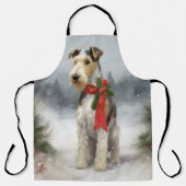 Wirefox Terrier-hond in de sneeuw met Kerstmis Schort (Voorkant)