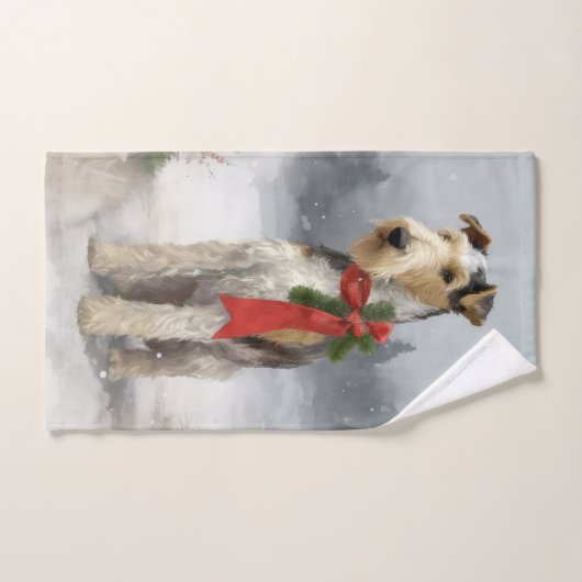 Wirefox Terrier Hond in Sneeuw Kerstmis Bad Handdoek (Handdoek)