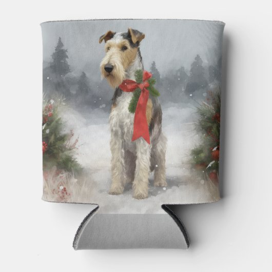 Wirefox Terrier Hond in Sneeuw Kerstmis Blikjeskoeler (Voorkant)