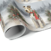 Wirefox Terrier Hond in Sneeuw Kerstmis Cadeaupapier (Rol Hoek)