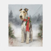 Wirefox Terrier Hond in Sneeuw Kerstmis Fleece Deken (Voorkant)