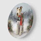 Wirefox Terrier Hond in Sneeuw Kerstmis Grote Klok (Hoek)