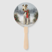 Wirefox Terrier Hond in Sneeuw Kerstmis Handwaaier (Achterkant)