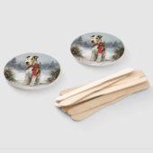 Wirefox Terrier Hond in Sneeuw Kerstmis Handwaaier (Niet-gemonteerd)