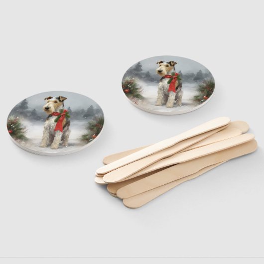 Wirefox Terrier Hond in Sneeuw Kerstmis Handwaaier (Niet-gemonteerd)