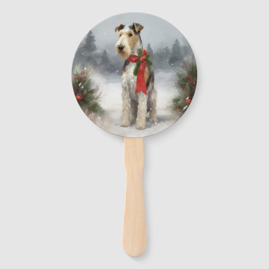 Wirefox Terrier Hond in Sneeuw Kerstmis Handwaaier (Voorkant)